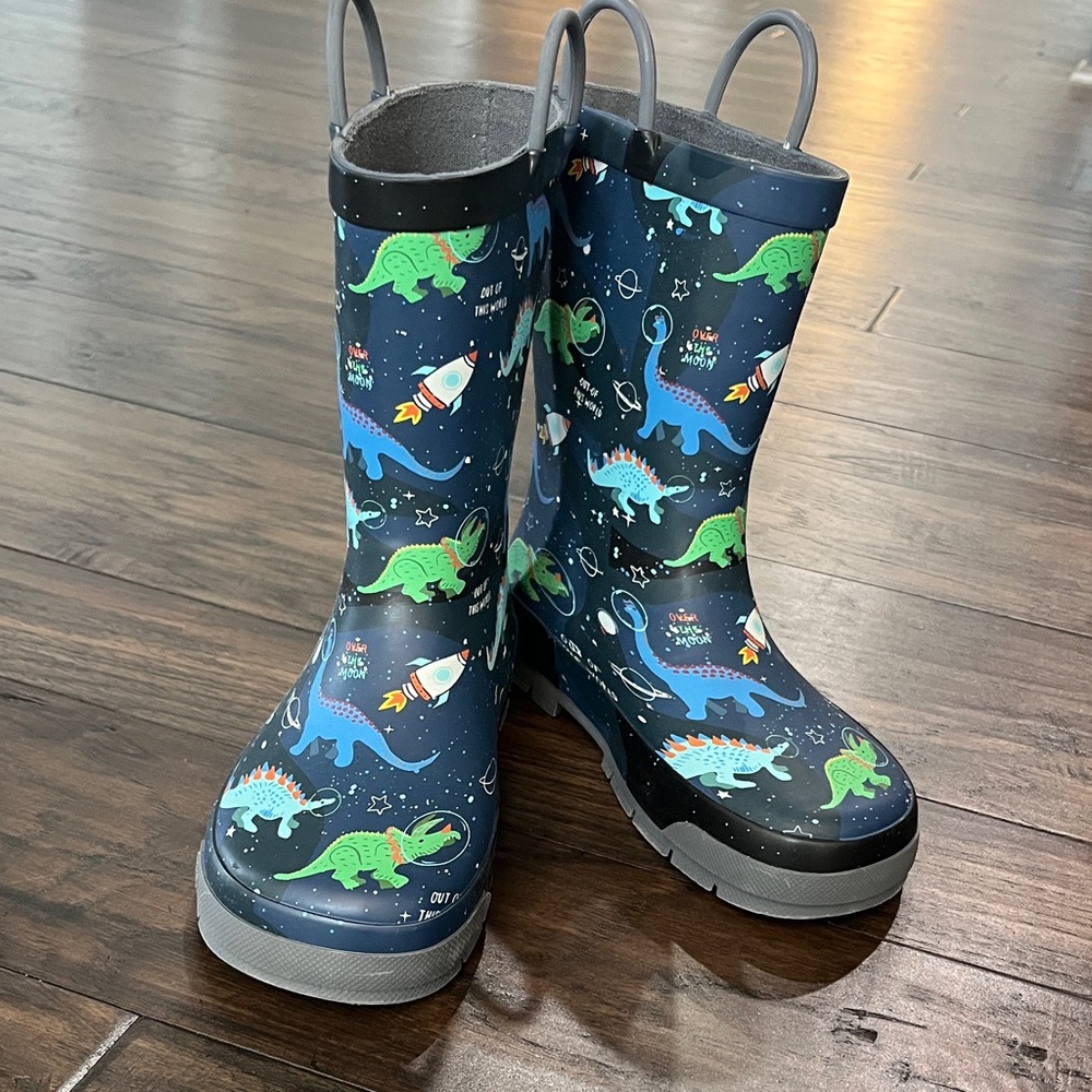 Western Chief Space Dinosaur Navy Rain Boots